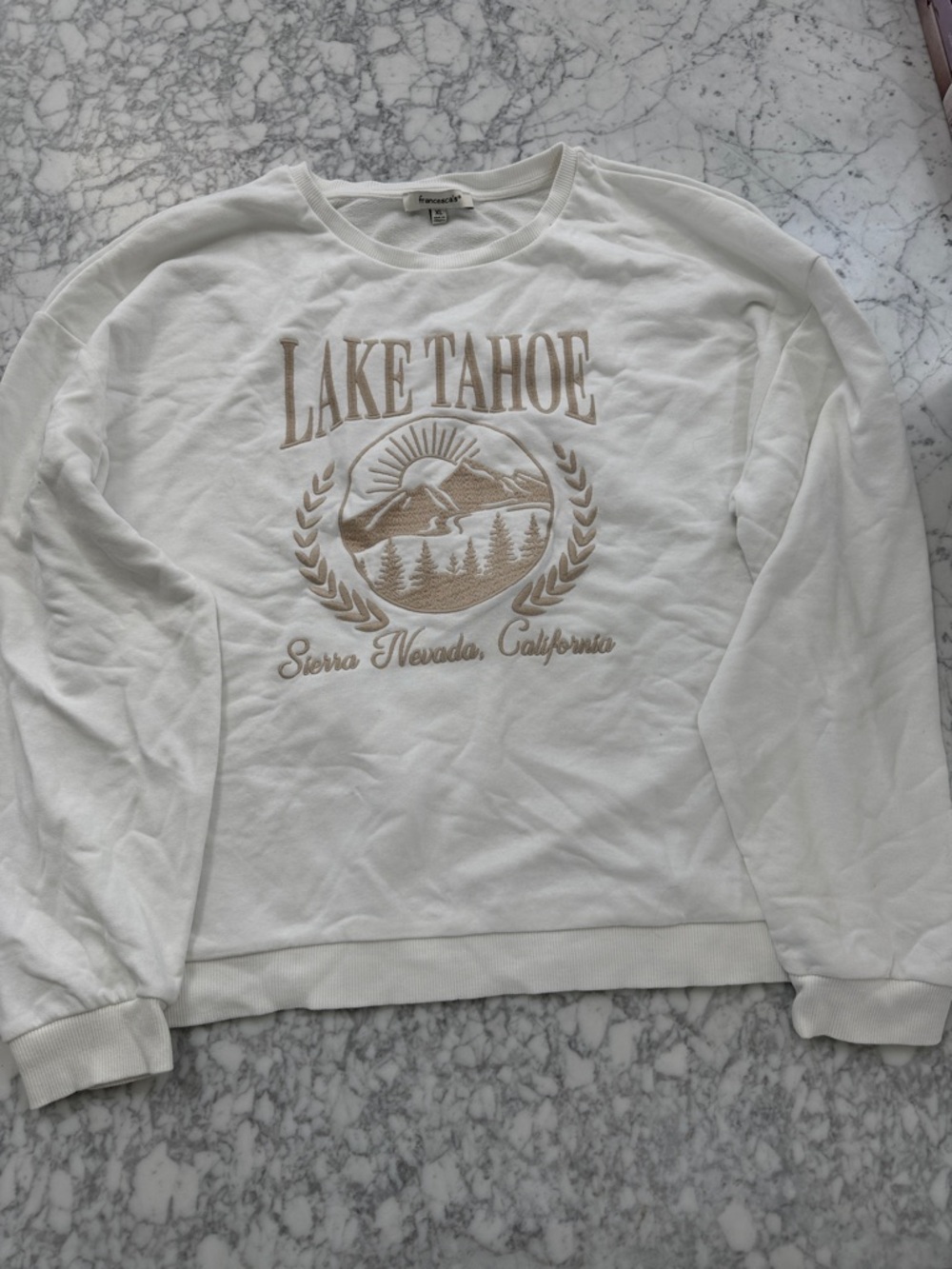 Francesca's Collections Cream Lake Tahoe Graphic Crewneck